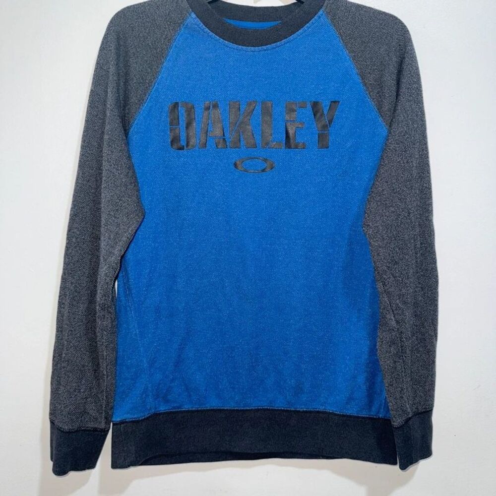 Oakley Active Crewneck Sweatshirt Royal Blue Charcoal Gray Raglan Logo
